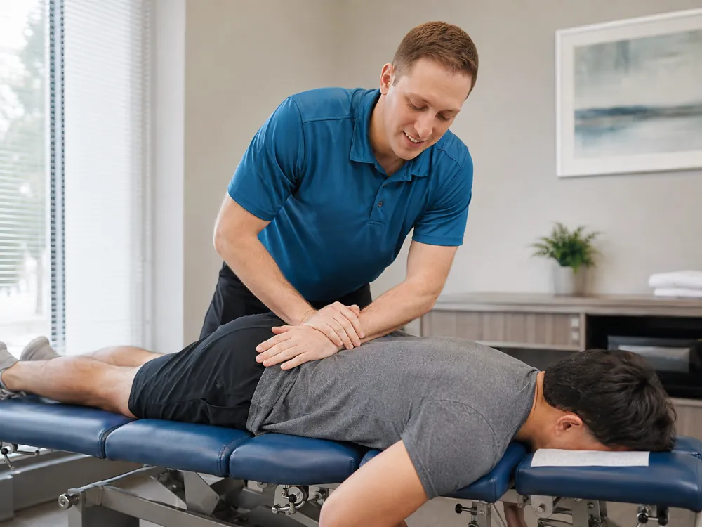 Dr. Kelbel performing a chiropractic adjustment for a patient with low back pain