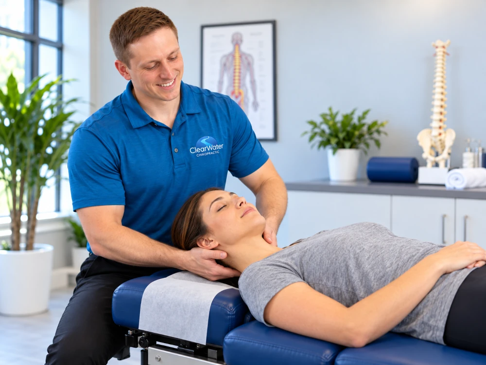 Dr. Kelbel performing a gentle neck adjustment for a patient with migraines