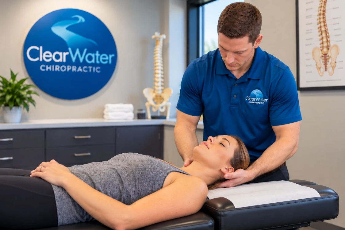 Dr. Kelbel performing a gentle neck adjustment for a patient with migraines